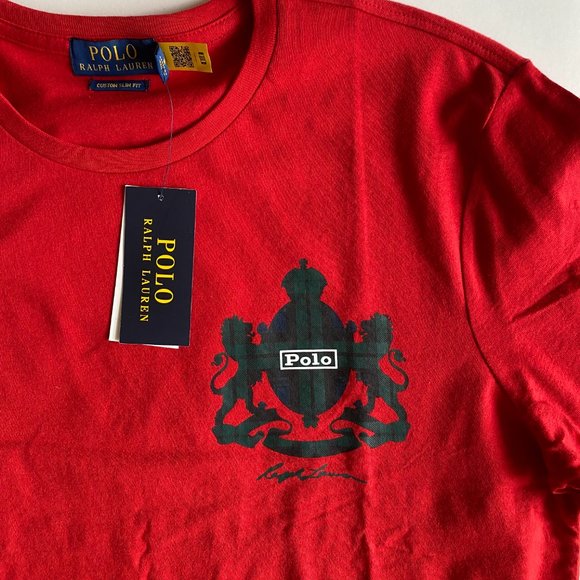 Polo Ralph Lauren Logo Custom Slim Fit Long Sleeve Graphic Crewneck T-Shirt Red - Picture 2 of 6